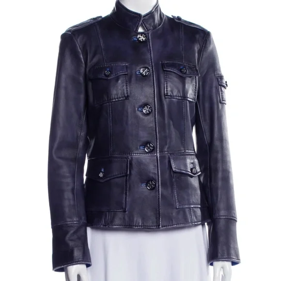 Tory Burch | Sgt Pepper Jacket in Indigo Leather, Sz 4-6 (tagged 6)… - Picture 4 of 9